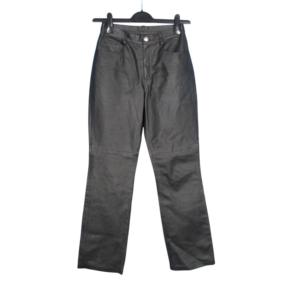 NEWPORT NEWS EASY STYLE Black LEATHER PANTS Straight Leg MID-RISE (6) sz 25x30"